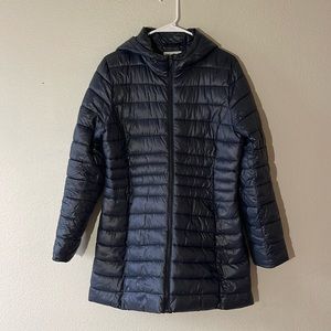 Old navy lightweight puffer hooded jacket, long length, medium